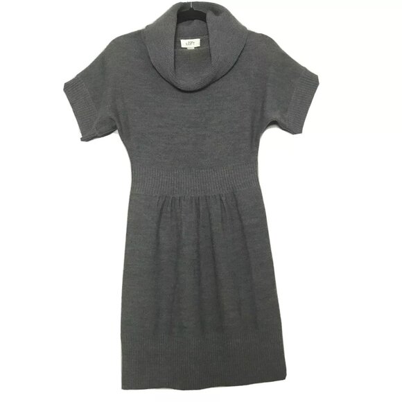 Ann Taylor Loft Gray Short Sleeve Cinched Waist Knit Cowl Neck Dress - Picture 1 of 4